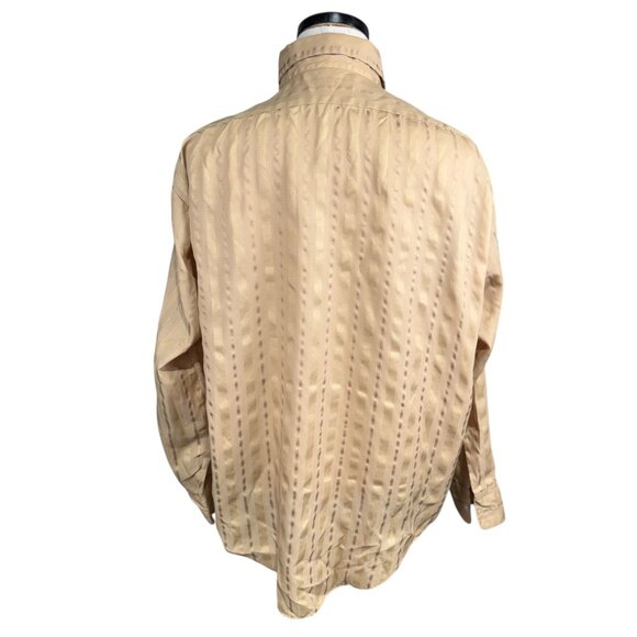 Vintage Mens Button-Down Shirt 17.5-34 Geometric Pattern Beige Long Sleeve 70's - Picture 3 of 10